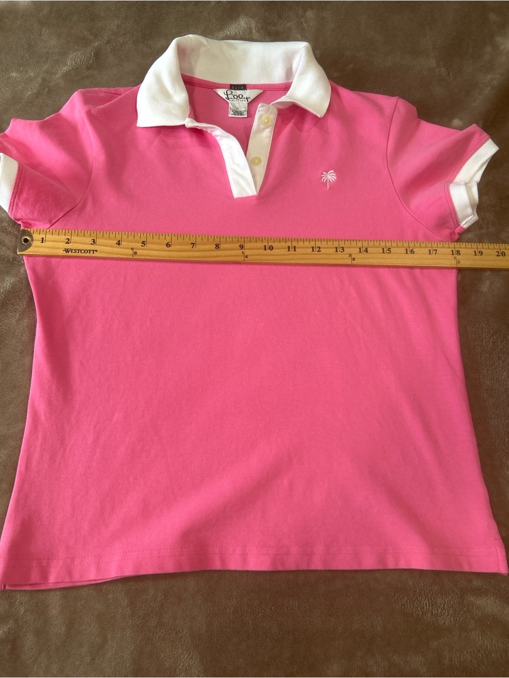 Lilly Pulitzer women sz medium slim Polo Shirt  Country Club Pink Palm Tree Top - Picture 7 of 9